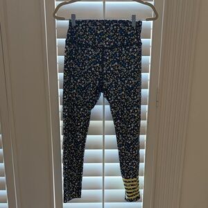 Addison Bay Navy Floral Leggings with Yellow Stripe Hem